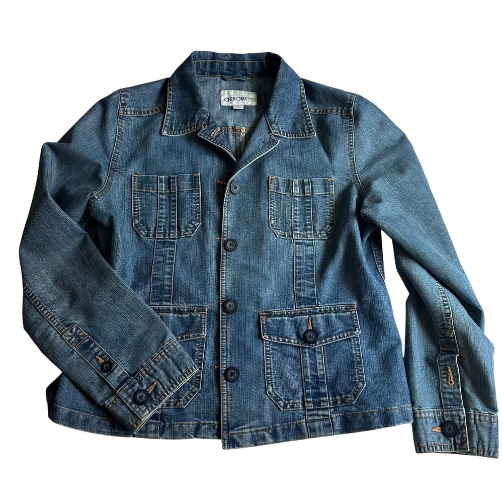 Cherokee Women's Medium Blue Denim Button Up Jean Jacket